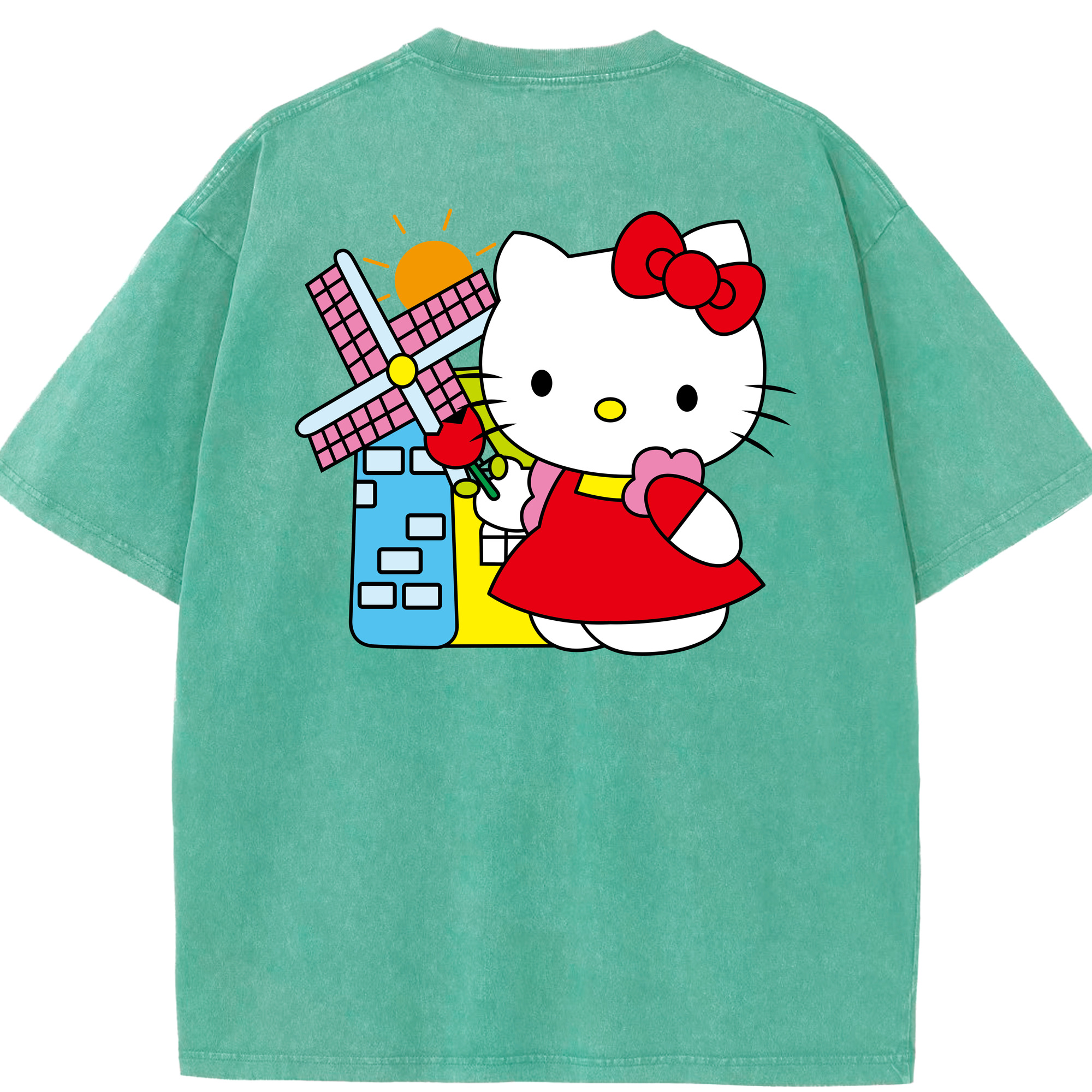 （画像用） Hello Kitty ハローキティ 綿100% ヴィンテージ風 半袖Tシャツ（背面プリント）